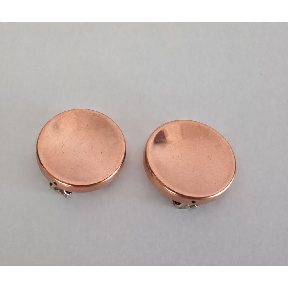 Vintage Renoir Copper Clip On Earrings Mid Century Modern 1.25" Round Concave